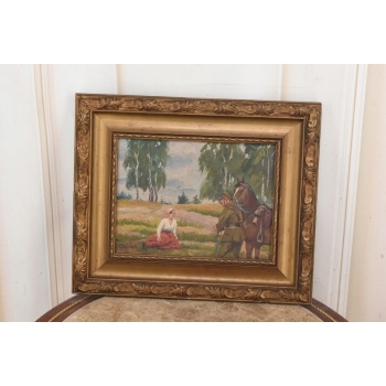 Wojciech Kossak - Spotkanie z Ułanem - Polski Stary Obraz Olejny