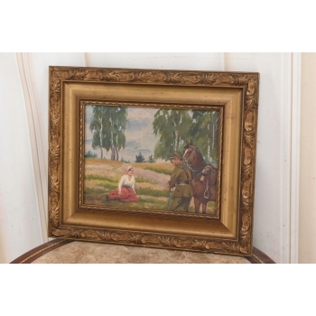 Wojciech Kossak - Spotkanie z Ułanem - Polski Stary Obraz Olejny