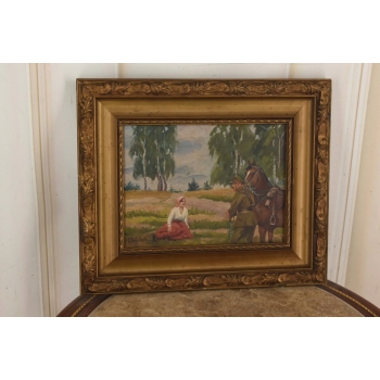 Wojciech Kossak - Spotkanie z Ułanem - Polski Stary Obraz Olejny