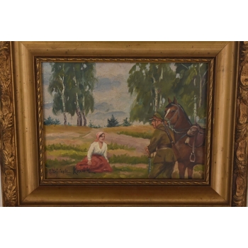 Wojciech Kossak - Spotkanie z Ułanem - Polski Stary Obraz Olejny