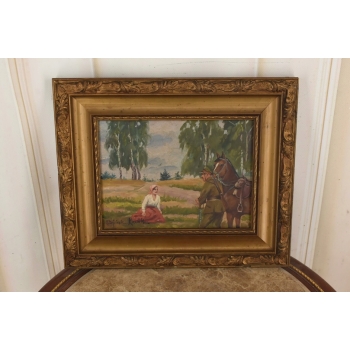 Wojciech Kossak - Spotkanie z Ułanem - Polski Stary Obraz Olejny