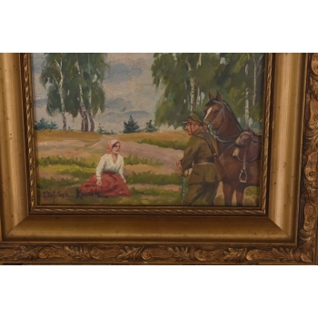Wojciech Kossak - Spotkanie z Ułanem - Polski Stary Obraz Olejny