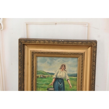 Józef Chełmoński Pejzaż Polskiej Wsi - Kobieta z Wiadrem Mleka Obraz Olejny