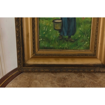 Józef Chełmoński Pejzaż Polskiej Wsi - Kobieta z Wiadrem Mleka Obraz Olejny