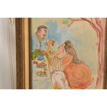 Maja Berezowska - Podwieczorek Arystokracji - Akwarela Na Papierze Obraz