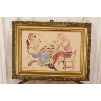 Maja Berezowska - Kolacja Kochanków Arystokracja Akwarela Na Papierze Obraz