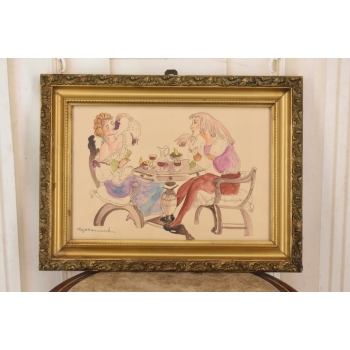 Maja Berezowska - Kolacja Kochanków Arystokracja Akwarela Na Papierze Obraz