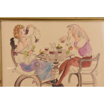 Maja Berezowska - Kolacja Kochanków Arystokracja Akwarela Na Papierze Obraz