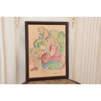 Maja Berezowska - Miłosna Scena - Zakochana Para Akwarela Na Papierze Obraz