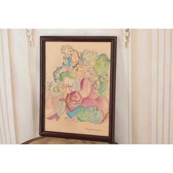 Maja Berezowska - Miłosna Scena - Zakochana Para Akwarela Na Papierze Obraz