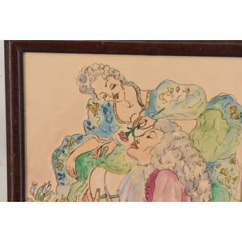 Maja Berezowska - Miłosna Scena - Zakochana Para Akwarela Na Papierze Obraz