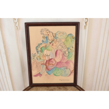 Maja Berezowska - Miłosna Scena - Zakochana Para Akwarela Na Papierze Obraz