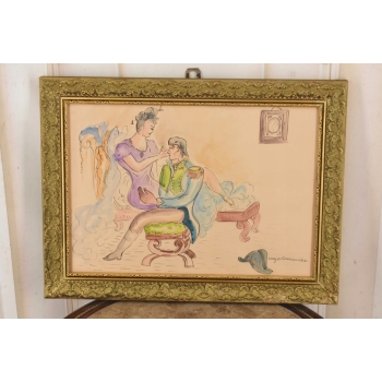 Maja Berezowska - Romantyczna Para Przy Łożu - Kochankowie - Obraz Akwarela