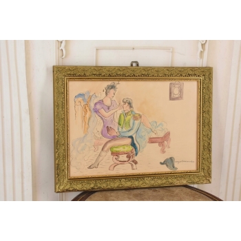 Maja Berezowska - Romantyczna Para Przy Łożu - Kochankowie - Obraz Akwarela