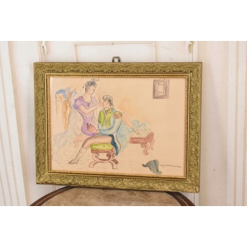 Maja Berezowska - Romantyczna Para Przy Łożu - Kochankowie - Obraz Akwarela