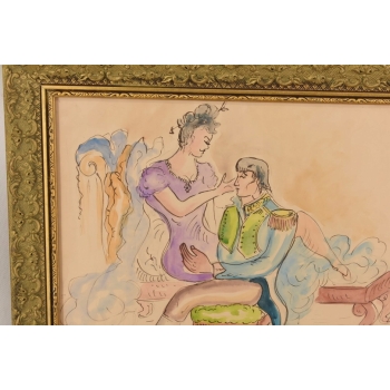 Maja Berezowska - Romantyczna Para Przy Łożu - Kochankowie - Obraz Akwarela