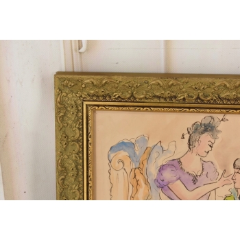 Maja Berezowska - Romantyczna Para Przy Łożu - Kochankowie - Obraz Akwarela