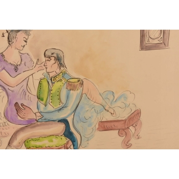 Maja Berezowska - Romantyczna Para Przy Łożu - Kochankowie - Obraz Akwarela