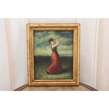 Portret Kobiety - Golfistka Na Polu Golfowym - Obraz Olejny Złota Rama