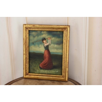 Portret Kobiety - Golfistka Na Polu Golfowym - Obraz Olejny Złota Rama