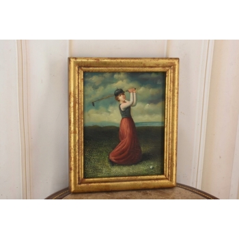 Portret Kobiety - Golfistka Na Polu Golfowym - Obraz Olejny Złota Rama