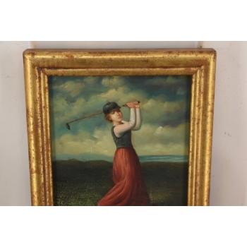 Portret Kobiety - Golfistka Na Polu Golfowym - Obraz Olejny Złota Rama