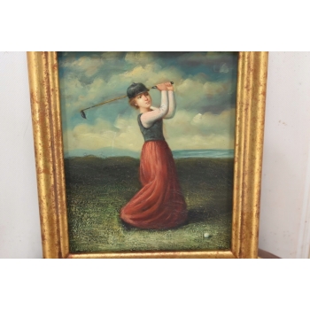 Portret Kobiety - Golfistka Na Polu Golfowym - Obraz Olejny Złota Rama