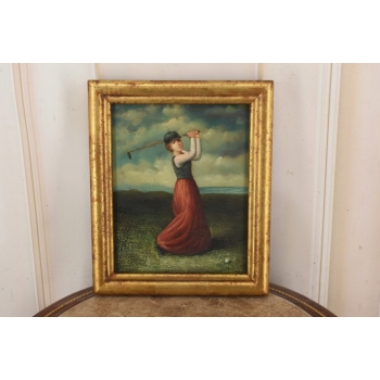 Portret Kobiety - Golfistka Na Polu Golfowym - Obraz Olejny Złota Rama