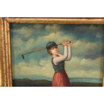 Portret Kobiety - Golfistka Na Polu Golfowym - Obraz Olejny Złota Rama