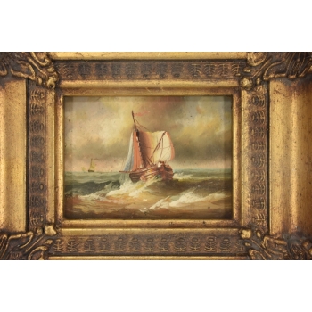 Sztorm - Statek na Wzburzonym Morzu - Marynistyczny Obraz Olejny - Rama
