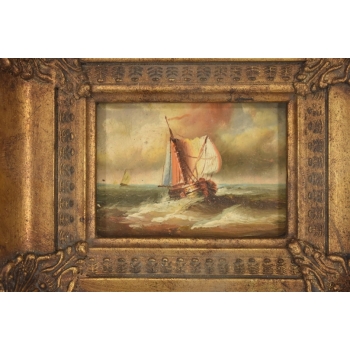 Fale Uderzające w Statek - Sztorm - Okręt - Marynistyczny Obraz Olejny