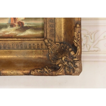 Fale Uderzające w Statek - Sztorm - Okręt - Marynistyczny Obraz Olejny