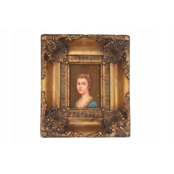 Portret Kobiety w Niebieskiej Sukience - Obraz Olejny - Złota Zdobiona Rama