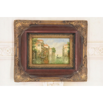 Włoski Pejzaż - Rzeka w Wenecji - Obraz Olejny - Złota Rama