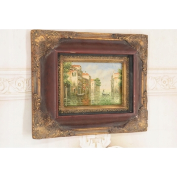 Włoski Pejzaż - Rzeka w Wenecji - Obraz Olejny - Złota Rama