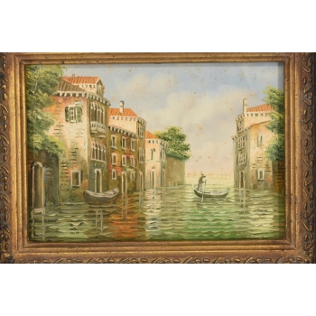 Włoski Pejzaż - Rzeka w Wenecji - Obraz Olejny - Złota Rama
