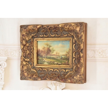 Letni Pejzaż - Spacer Przez Las - Lato Drzewa - Obraz Olejny - Złota Rama