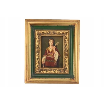 Portret Kobiety - Egipcjanka - Obraz Olejny - Złoto Zielona Rama