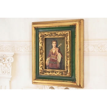 Portret Kobiety - Egipcjanka - Obraz Olejny - Złoto Zielona Rama