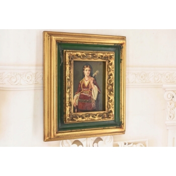 Portret Kobiety - Egipcjanka - Obraz Olejny - Złoto Zielona Rama