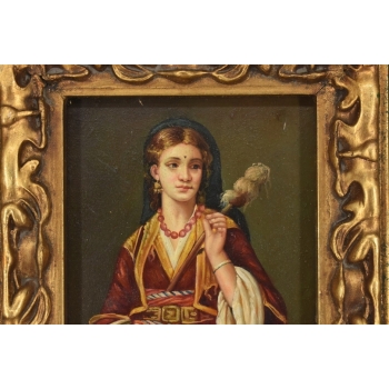 Portret Kobiety - Egipcjanka - Obraz Olejny - Złoto Zielona Rama