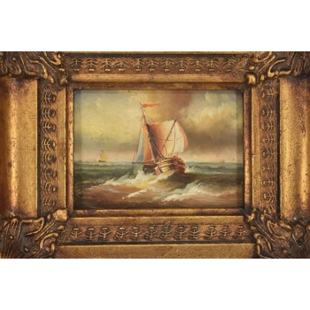 Sztorm - Statek na Wzburzonym Morzu - Marynistyczny Obraz Olejny - Rama