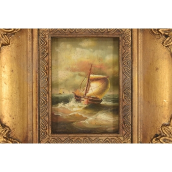 Fale Uderzające w Statek - Sztorm - Okręt - Marynistyczny Obraz Olejny