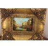 Pejzaż Włoski - Rzeka W Wenecji - Gondola - Obraz Olejny Zdobiona Rama
