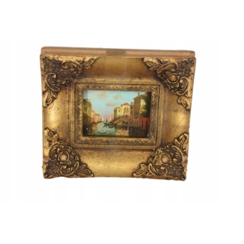 Pejzaż Włoski - Rzeka W Wenecji - Gondola - Obraz Olejny Zdobiona Rama