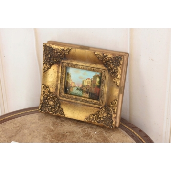 Pejzaż Włoski - Rzeka W Wenecji - Gondola - Obraz Olejny Zdobiona Rama