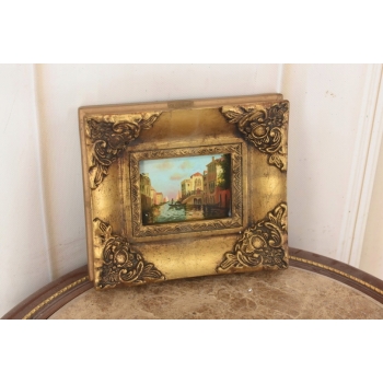 Pejzaż Włoski - Rzeka W Wenecji - Gondola - Obraz Olejny Zdobiona Rama