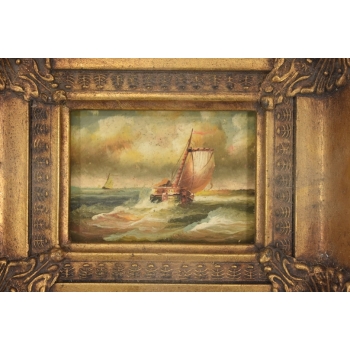 Sztorm - Statek na Wzburzonym Morzu - Marynistyczny Obraz Olejny - Rama