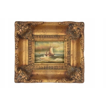 Okręt w Czasie Sztormu - Statek Łódź - Obraz Marynistyczny - Złota Rama