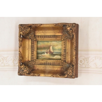 Okręt w Czasie Sztormu - Statek Łódź - Obraz Marynistyczny - Złota Rama